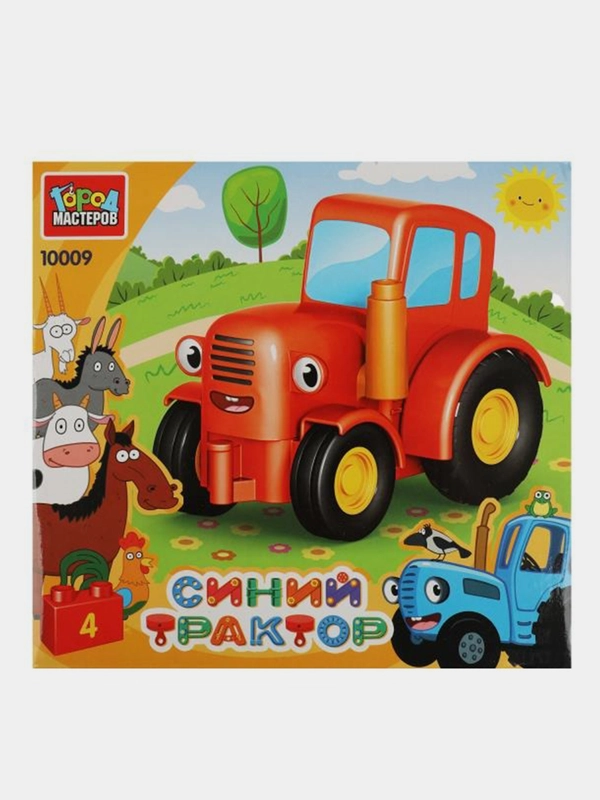 Конструктор  Город мастеров большие кубики: красный ТРАКТОР, 4 деталей