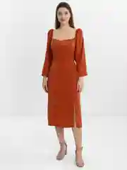 Медный платье женское в горох с разрезом