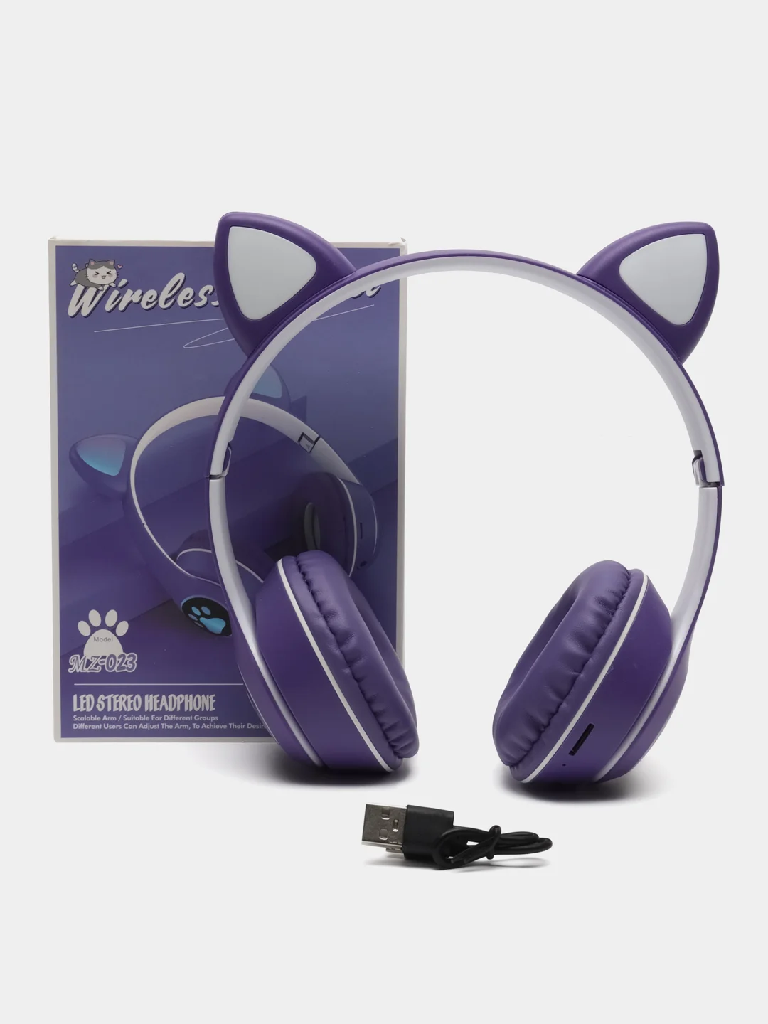 Фиолетовый беспроводные наушники Bluetooth, со светящимися ушками, детские
