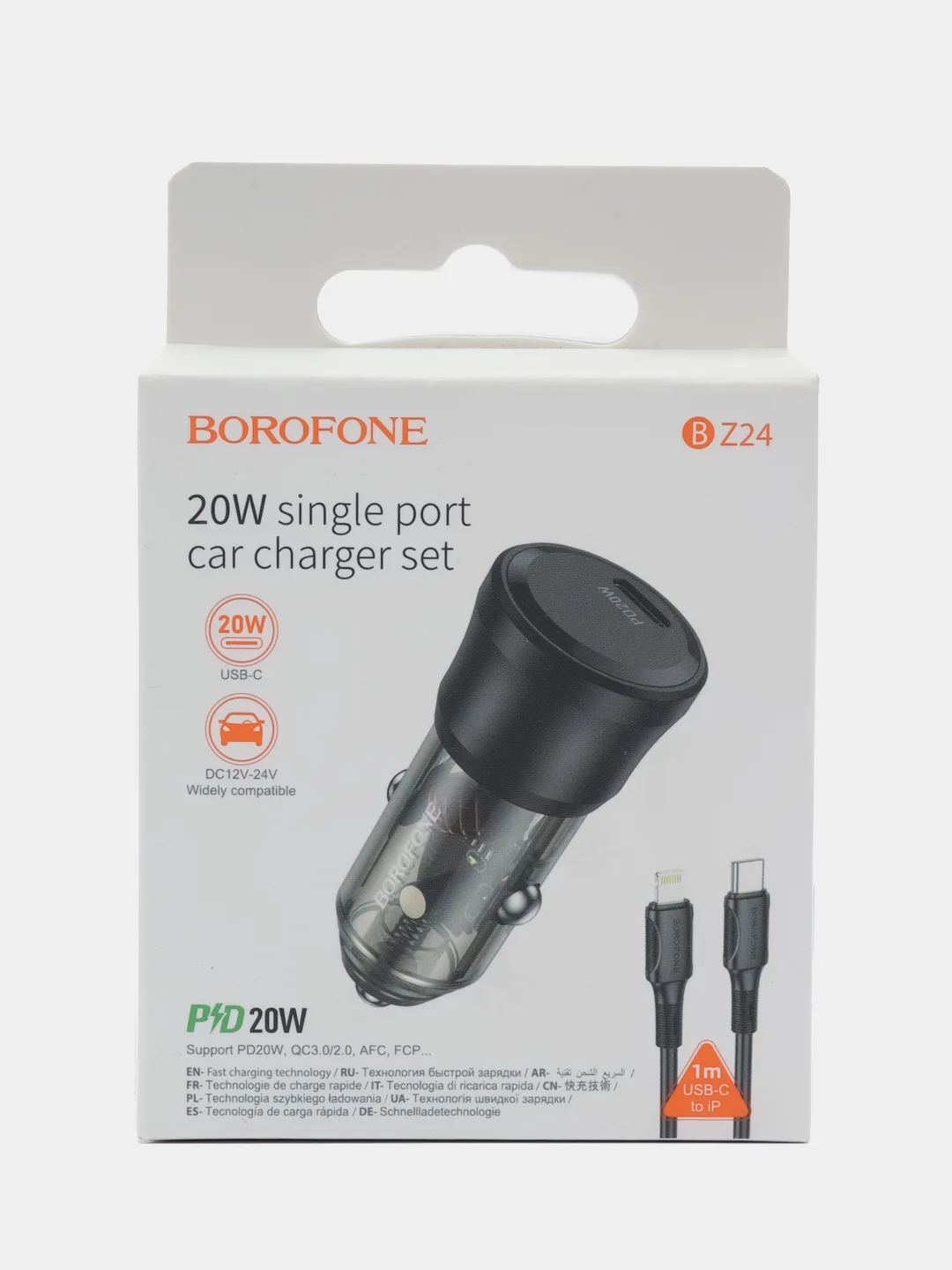АЗУ USB-C + кабель USB-C - Lightning BOROFONE BZ24 PD20W (черный прозрачный)