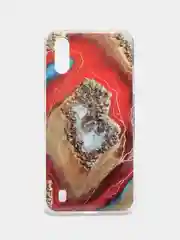 Красный чехол Samsung Galaxy A01 / M01, Галакси А01 / М01, силиконовый, с мраморным рисунком