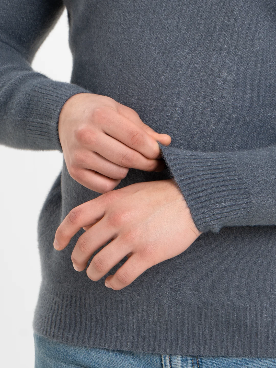 Серый меланж джемпер мужской бархатный свитер теплый без воротника на осень и зиму водолазка зимняя