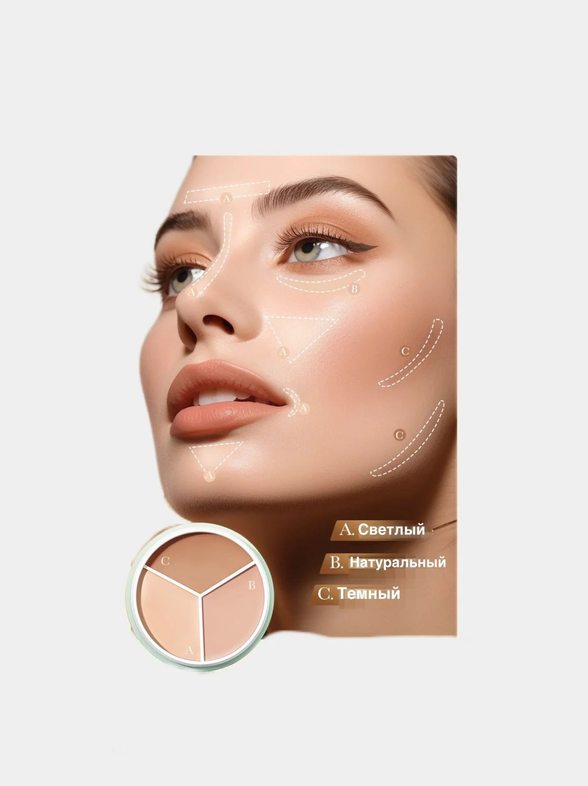 Трехцветный консилер SADOER, контуринг для лица, корректор, скульптор
