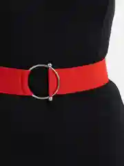 Красный эластичный пояс с металлической кольцевой пряжкой на талию женский
