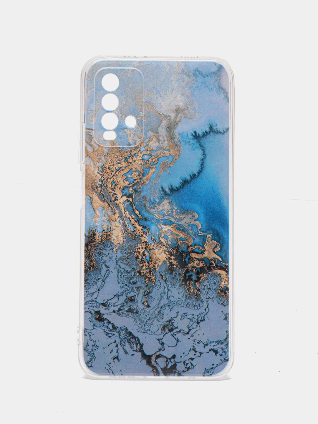 Голубой силиконовый чехол на Xiaomi Redmi 9T / Редми 9Т прозрачный, с рисунком, защита камеры