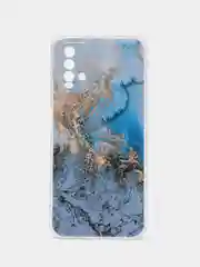 Голубой силиконовый чехол на Xiaomi Redmi 9T / Редми 9Т прозрачный, с рисунком, защита камеры