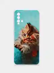 Светло-коричневый силиконовый чехол на Xiaomi Redmi 9T / Редми 9Т прозрачный, с рисунком, защита камеры