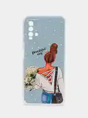 Тёмно-серый силиконовый чехол на Xiaomi Redmi 9T / Редми 9Т прозрачный, с рисунком, защита камеры