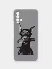 Серый силиконовый чехол на Xiaomi Redmi 9T / Редми 9Т прозрачный, с рисунком, защита камеры