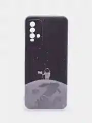 Серебряный силиконовый чехол на Xiaomi Redmi 9T / Редми 9Т прозрачный, с рисунком, защита камеры