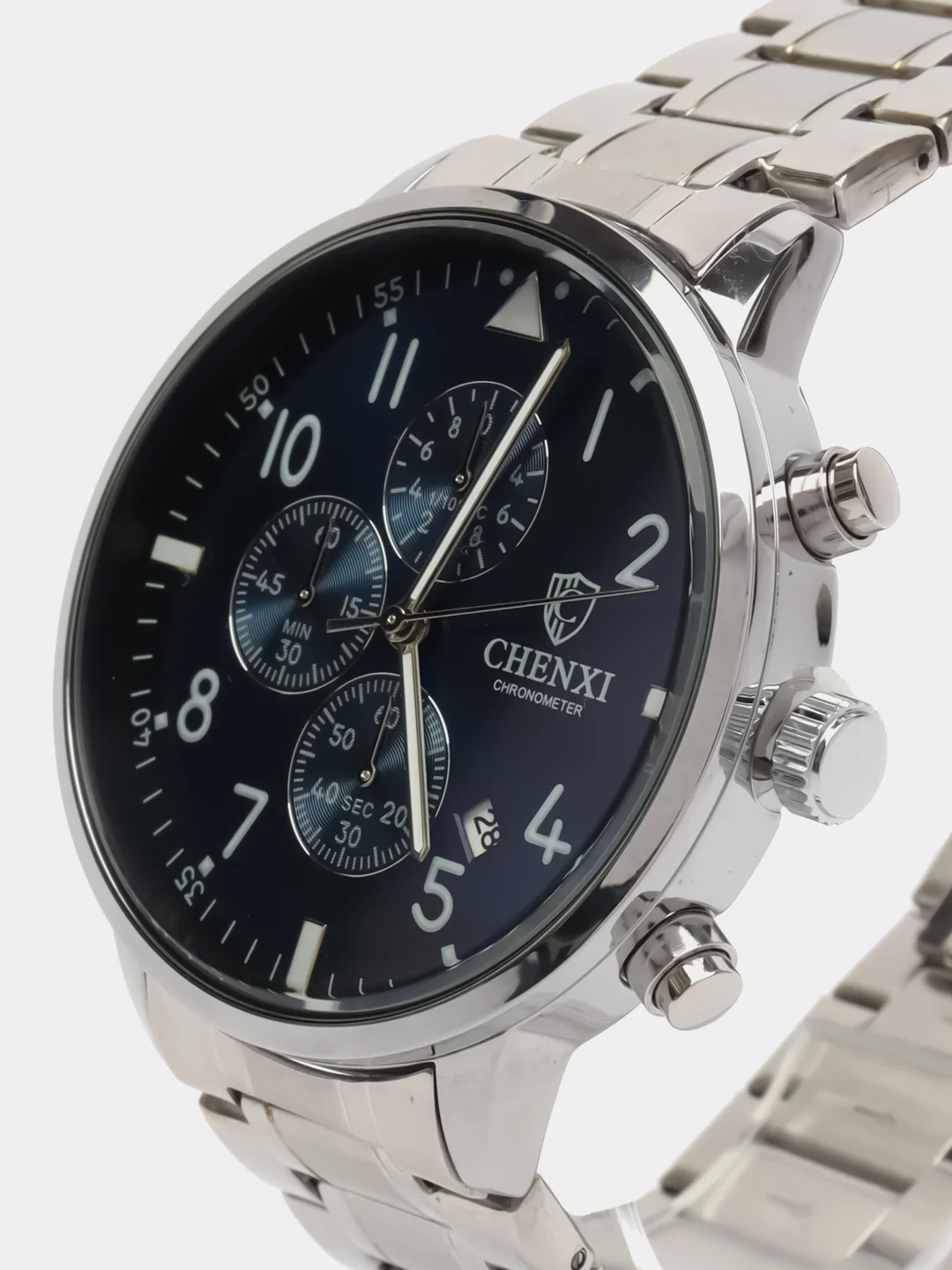 Серебряный часы наручные мужские CHENXI CX-907 с хронографом, водостойкие