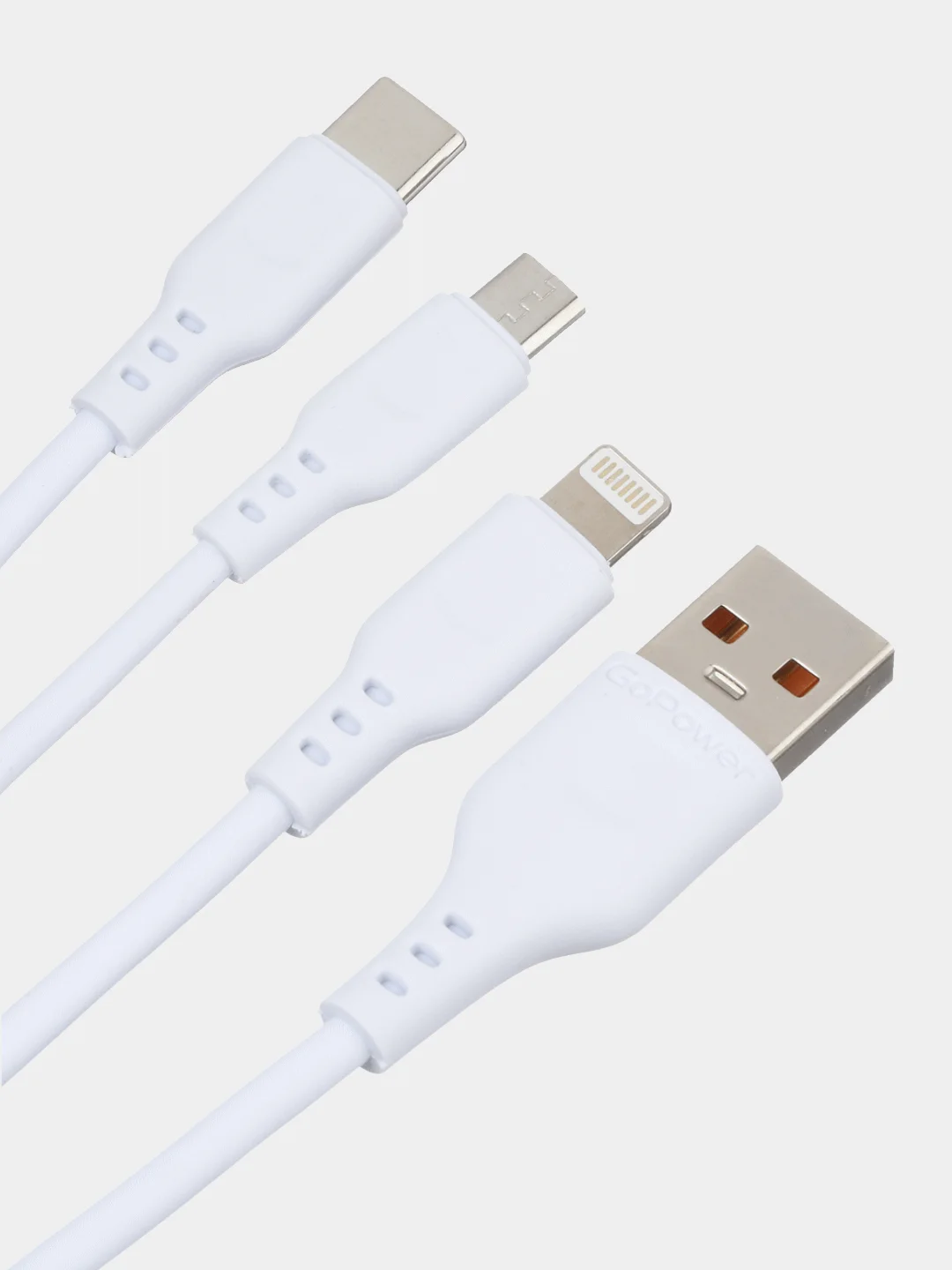 Белый кабель для зарядки телефона GoPower USB Type-C/microUSB/Lightning iphone андроид