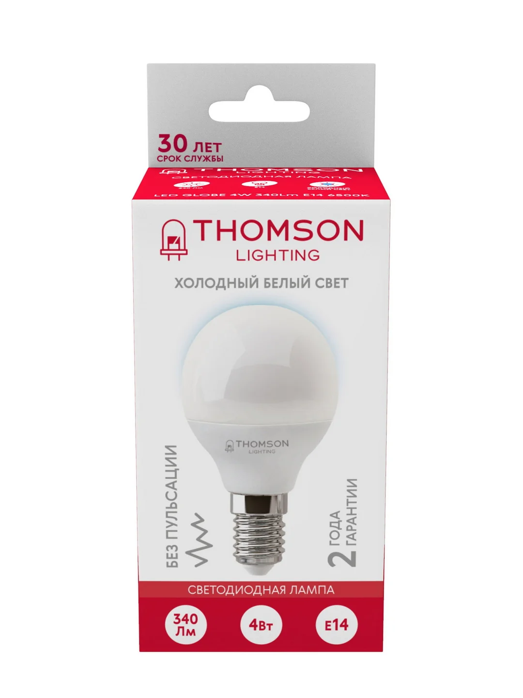 Лампочка светодиодная THOMSON TH-B2314 4 Вт, E14, шар, 6500K холодный белый свет