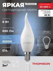 Лампочка светодиодная THOMSON TH-B2312 8 Вт, E14, свеча на ветру, 6500K холодный свет