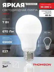 Лампочка светодиодная THOMSON TH-B2301 7 Вт, E27, А60, груша, 6500K холодный белый свет