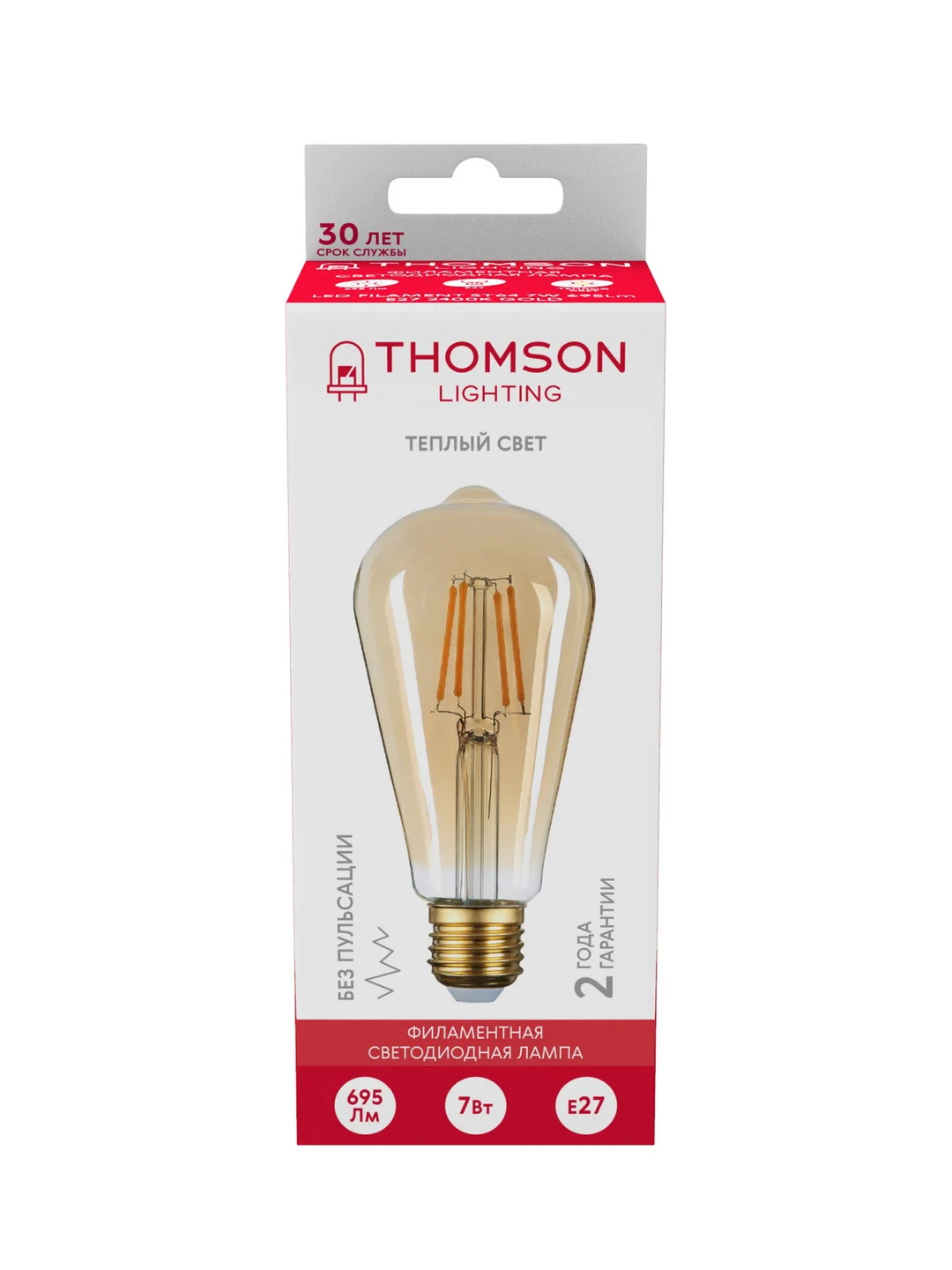 Лампочка светодиодная филамент. THOMSON TH-B2129 7 Вт, E27, ST64, edison, 2400K теп. свет