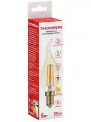 Лампочка светодиодная филамент. THOMSON TH-B2117 5 Вт, E14, свеча на ветру, 2400К теп. св