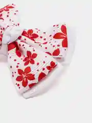 Белый бантик на резинке с красными цветами, 2 штуки