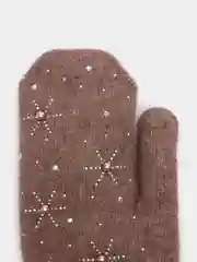 Бежевый меланж варежки женские, со стразами