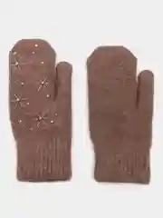 Коричневый варежки женские, со стразами