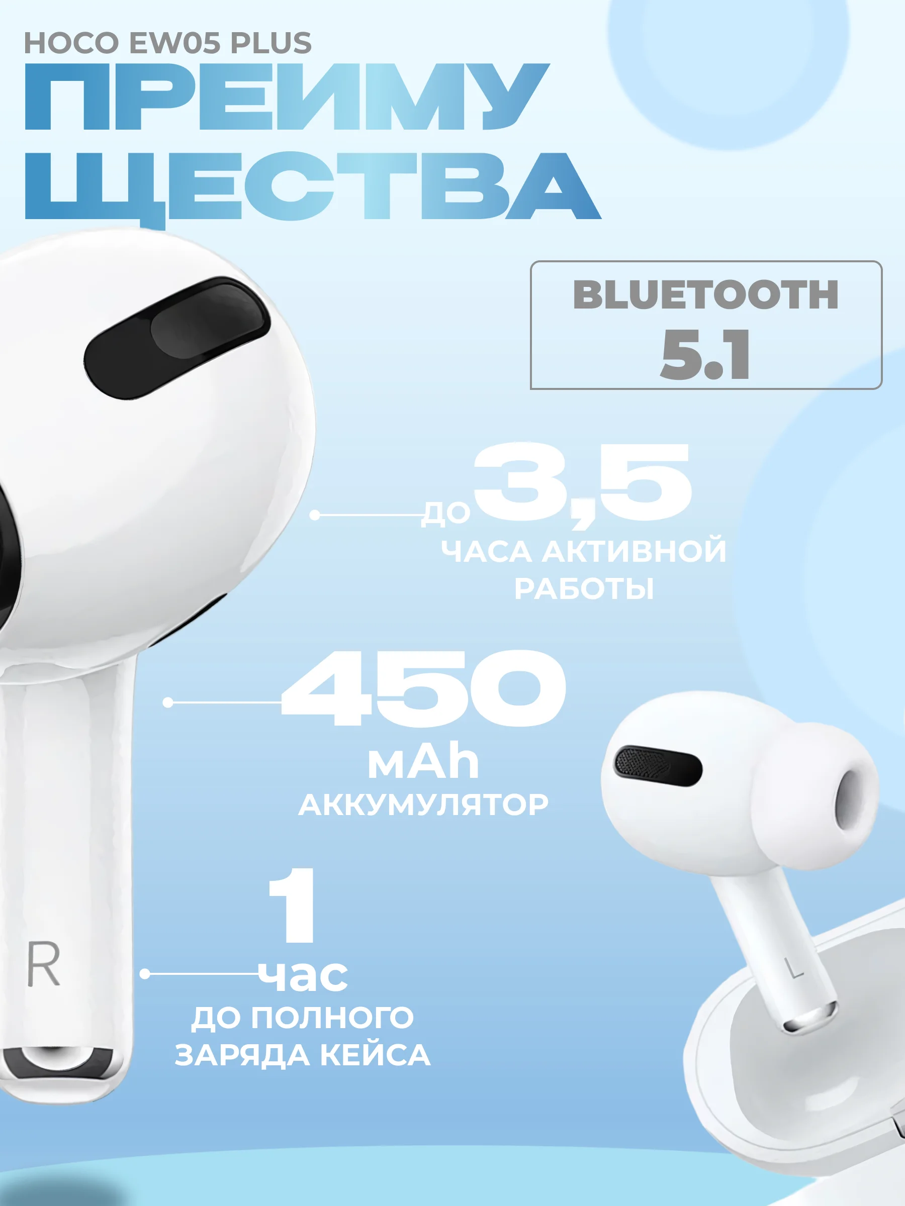 Наушники беспроводные Hoco, с шумоподавлением и прозрачностью, Pods Pro