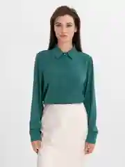 Зеленый блузка женская офисная с длинным рукавом