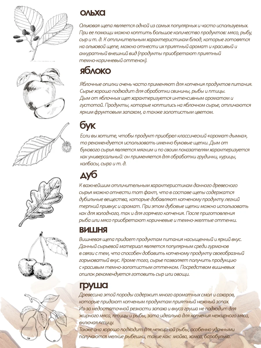 Щепа для копчения Зажигай "Дуб", "Бук", "Вишня", "Груша", "Яблоня", Ольха 1,2 л
