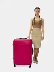 Тёмно-розовый чемодан дорожный, на колесах, пластиковый, размеры S, M, L, с кодовым замком