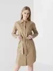 Бежевый платье, из эко кожи, с длинным рукавом