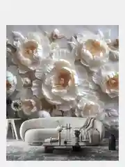 Серый фотообои 3D на стену флизелиновые "Пионы барельеф" 300х283 см, 8,49 м2, моющиеся виниловые