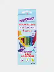 Фломастеры с блестками ЮНЛАНДИЯ 6 цв., "ЮНЫЙ ВОЛШЕБНИК", ударопроч. наконеч.