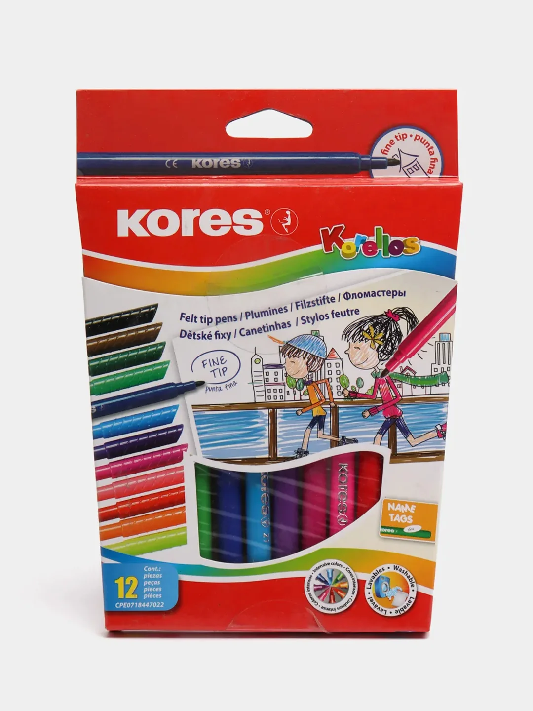 Фломастеры Kores, вентиляционный колпачок, 12 цветов