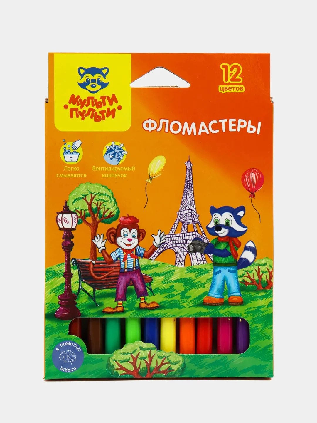 Фломастеры смываемые 12 цветов Мульти-Пульти Енот во Франции, 240100