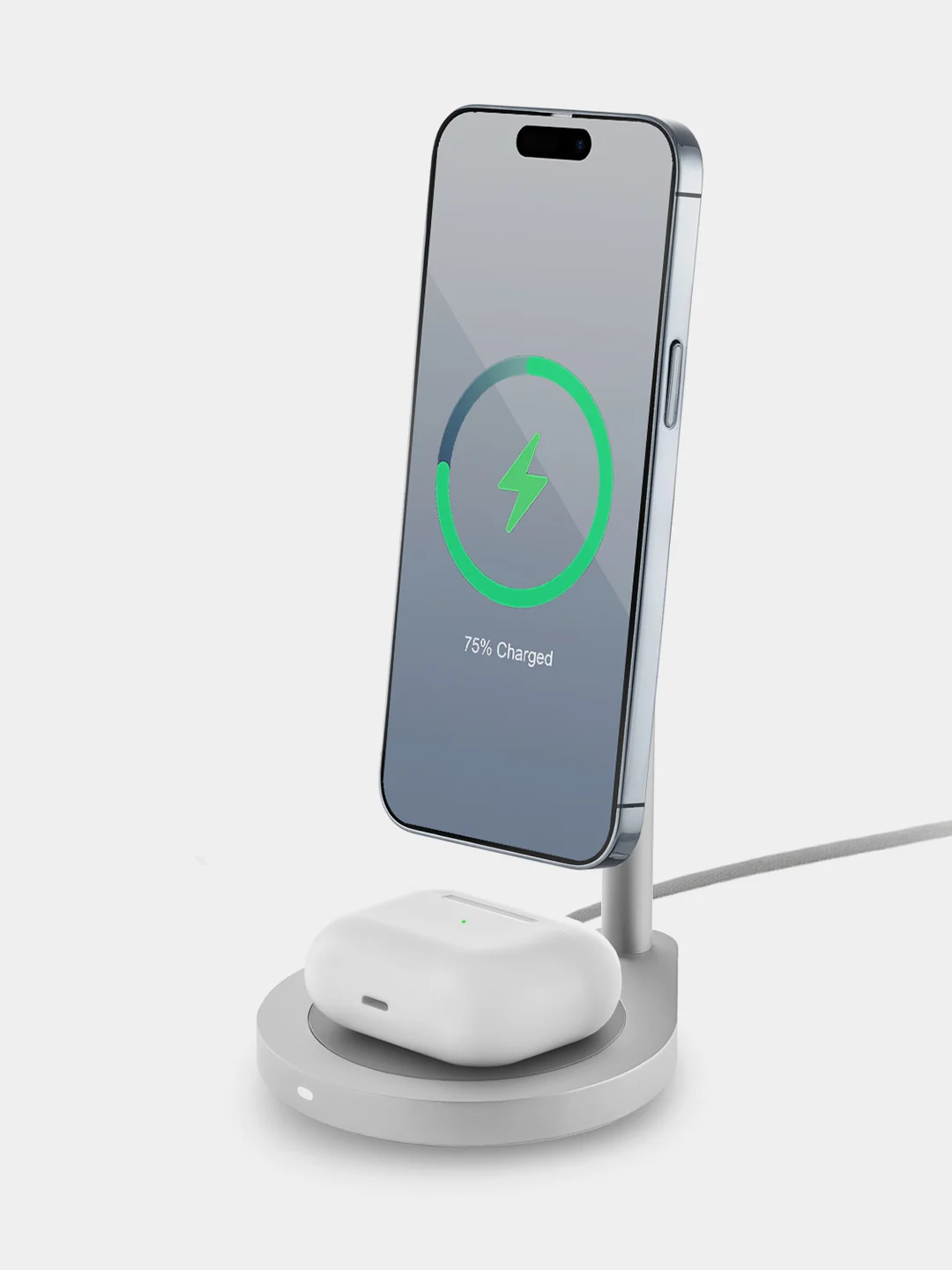 Серебряный беспроводное зарядное устройство uBear Stage, док-станция 2-в-1, MagSafe, 30 Вт