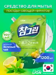 LION Chamgreen Ср-во д/мытья посуды, овощей и фруктов, д/детской посуды Зеленый чай 1200мл
