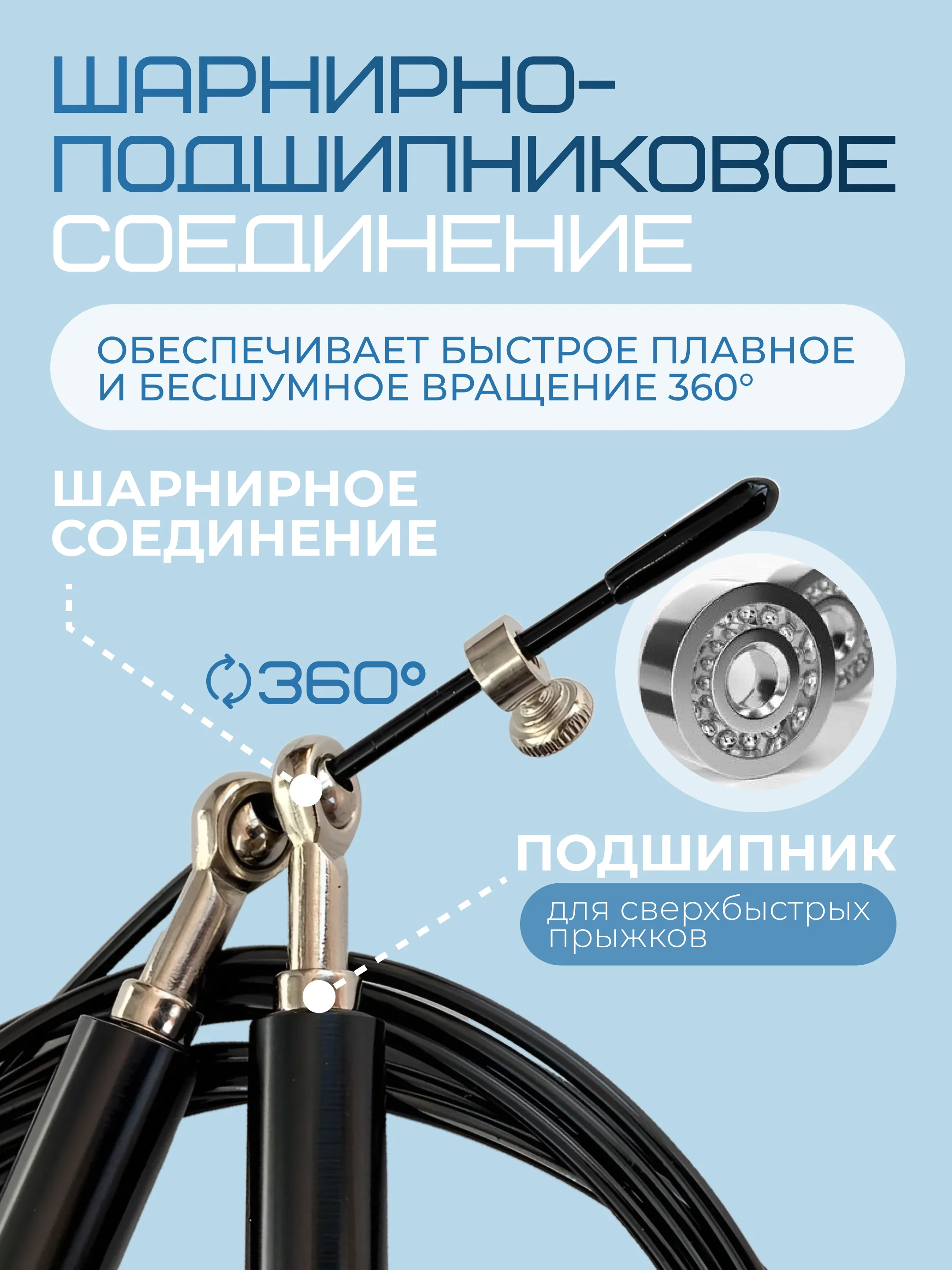 Черный скакалка скоростная с подшипником ,с металлическими ручками, спортивная для кроссфита