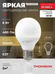 Лампочка светодиодная THOMSON TH-B2037 6 Вт, E27, шар, 3000K теплый белый свет