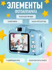 Голубой детский цифровой фотоаппарат со встроенной селфи камерой