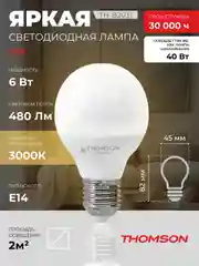 Лампочка светодиодная THOMSON TH-B2031 6 Вт, E14, шар, 3000K теплый белый свет