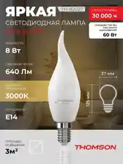 Лампочка светодиодная THOMSON TH-B2027 8 Вт, E14, свеча на ветру, 3000K теплый белый свет