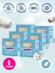 Голубой megabox Экологичные ватные палочки YokoSun, 1200 шт (6 уп * 200 шт)
