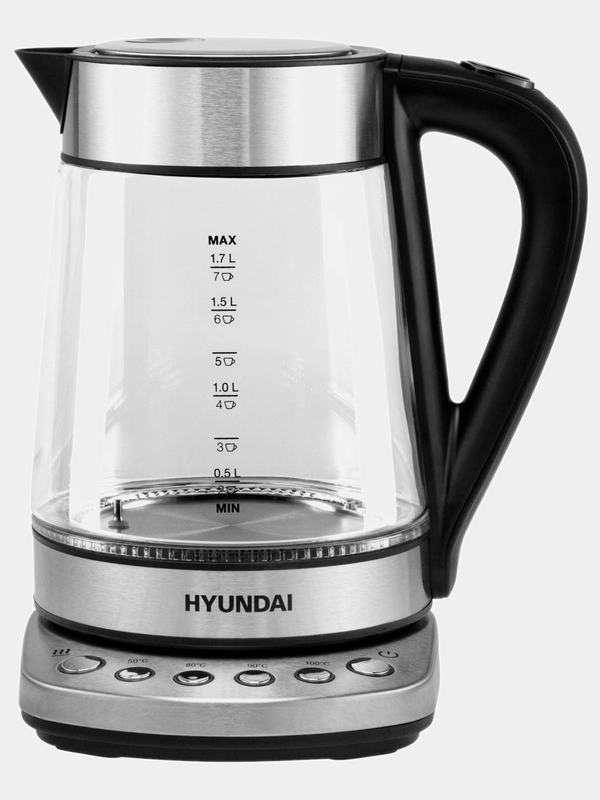 Чайник электрический Hyundai HYK-G3026, 2200Вт, серебристый и черный