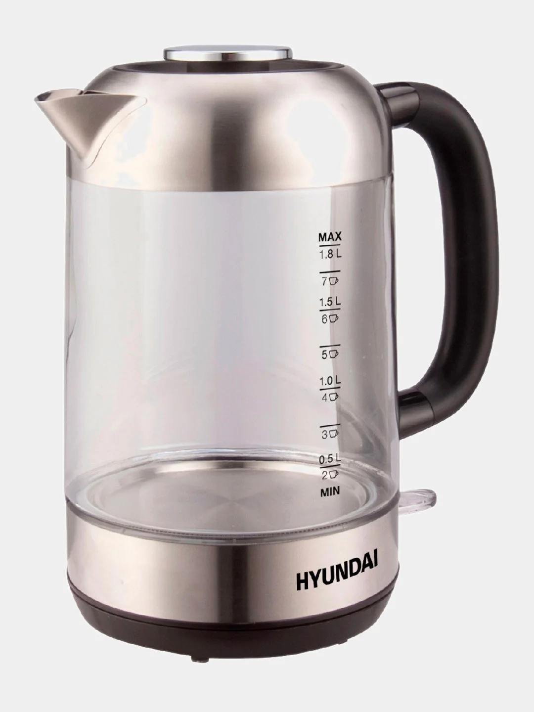 Чайник электрический Hyundai HYK-G4034, 2200Вт, черный и прозрачный