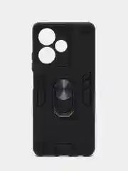 Угольный чехол Infinix Hot 30 / Инфиникс Хот 30 противоударный, с металлической подставкой кольцом