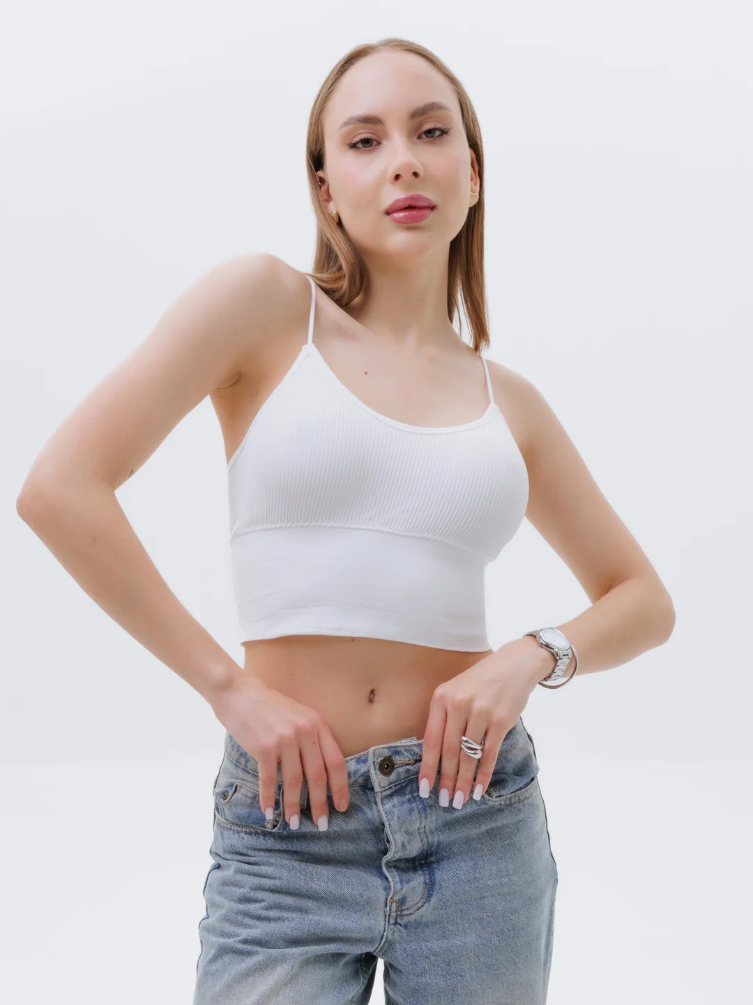 Белый базовый топ в рубчик 40-42 (S-XS)