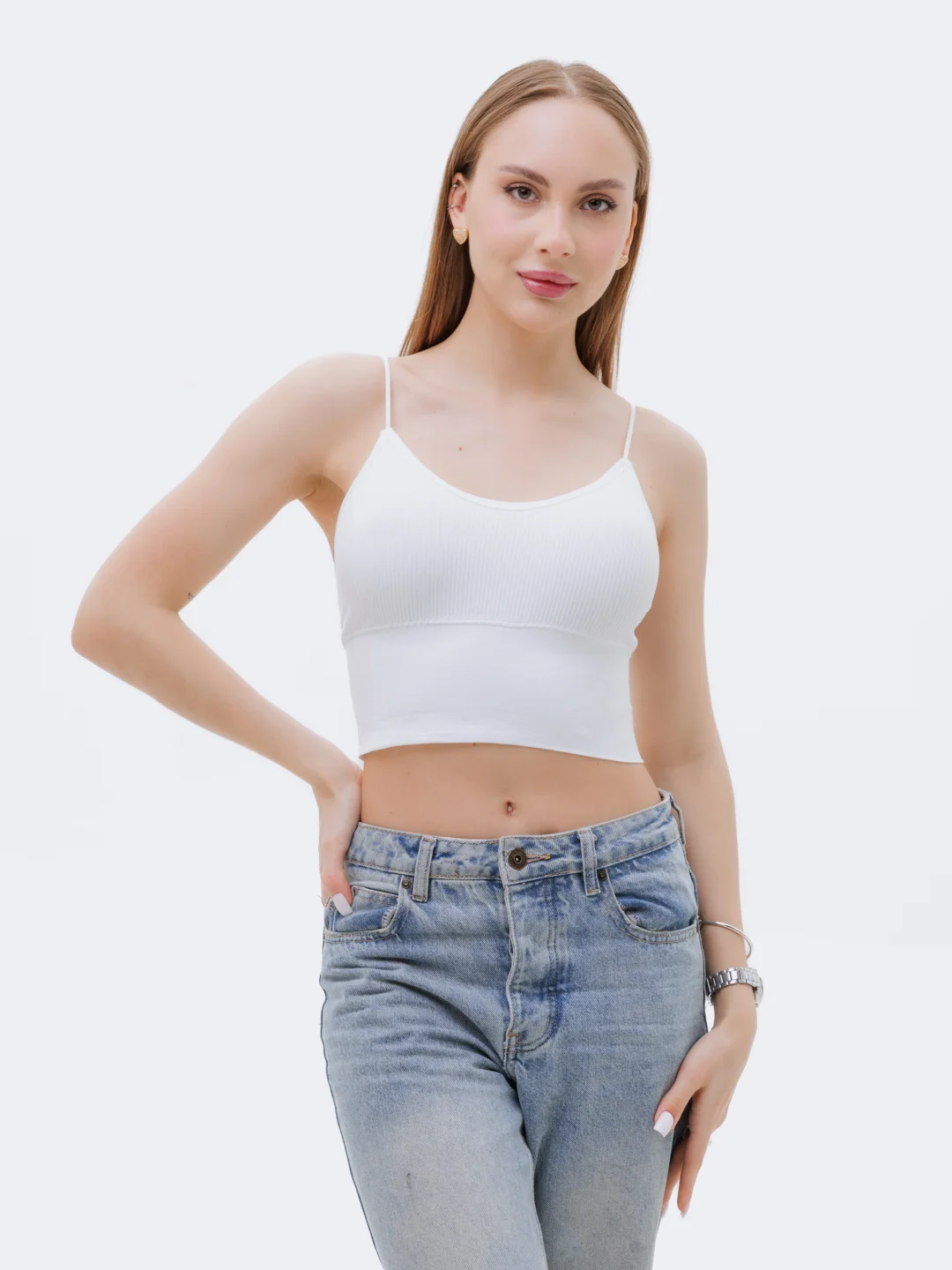 Белый базовый топ в рубчик 40-42 (S-XS)