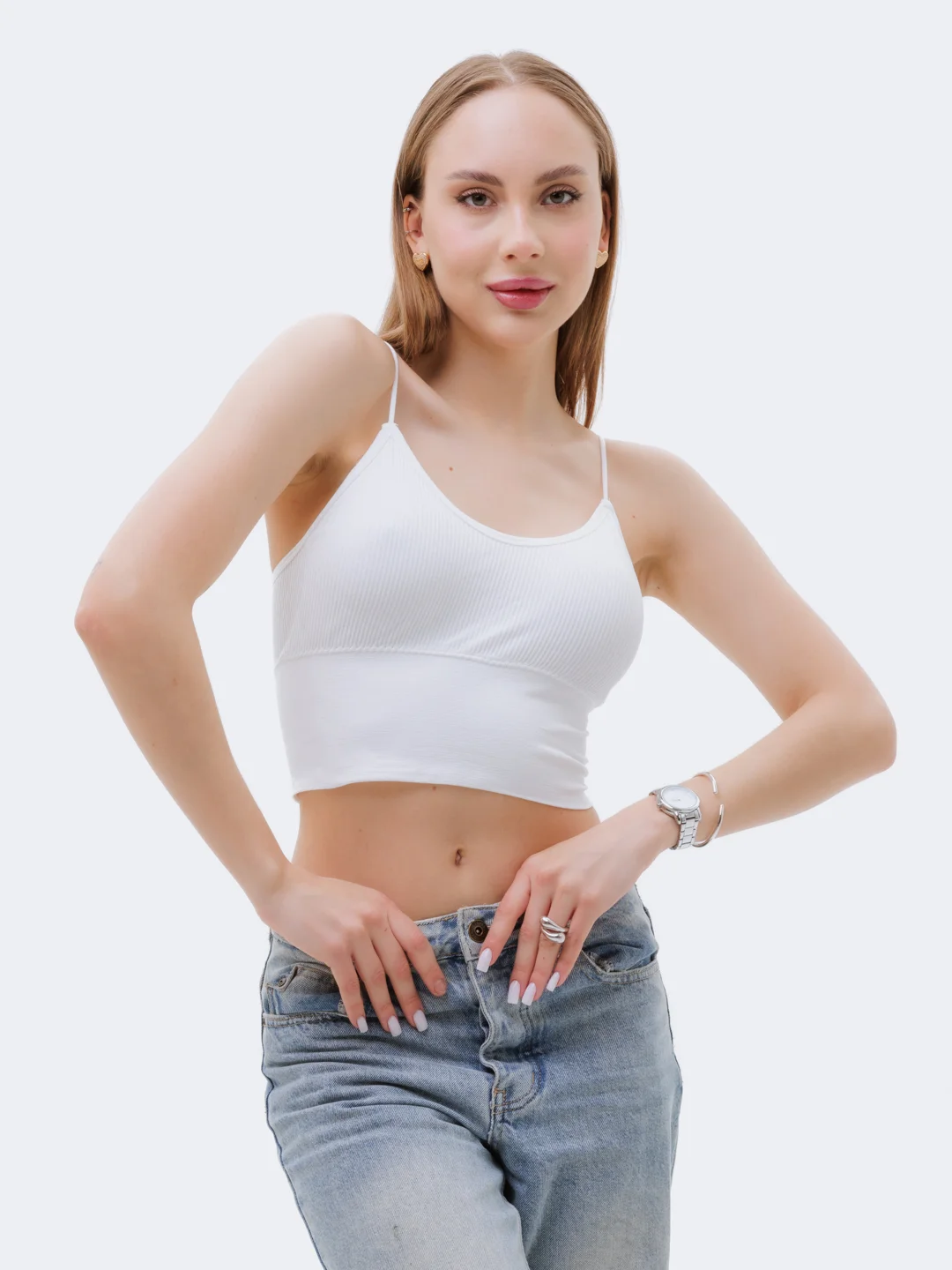 Белый базовый топ в рубчик 40-42 (S-XS)