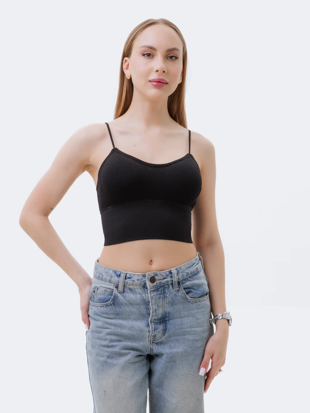 Черный базовый топ в рубчик 40-42 (S-XS)