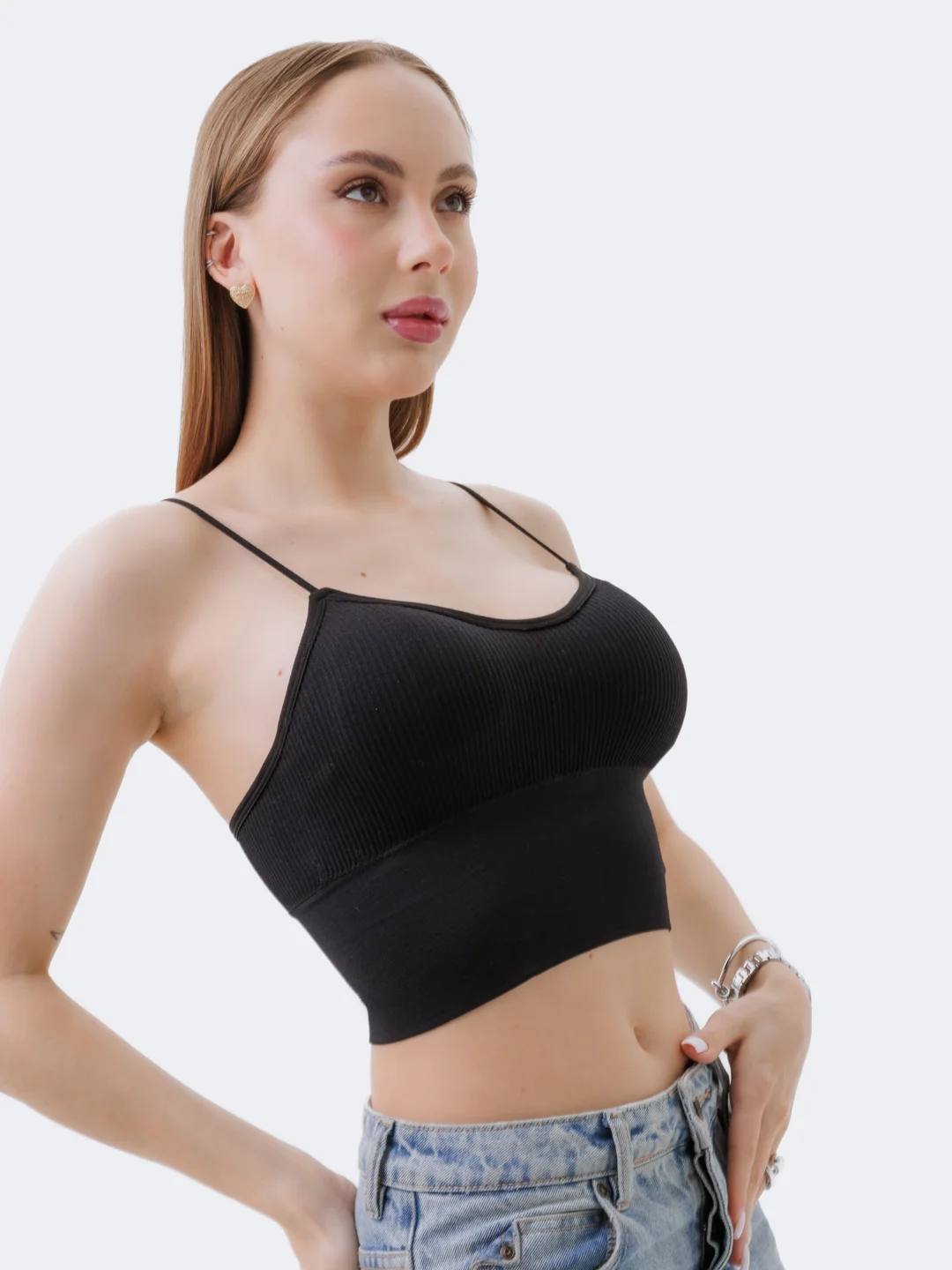Черный базовый топ в рубчик 40-42 (S-XS)