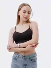 Черный базовый топ в рубчик 40-42 (S-XS)